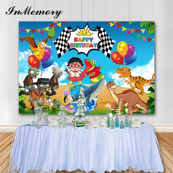 

InMemory Ryan's World Theme Photo Backdrop Dinosaur Child Birthday Party Photography Background Photo Studio Props Photocall