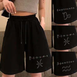 Calções de desporto mulheres moda simples solto shorts mulher diário casual shortss senhoras cintura alta constelação impresso tendência shorts