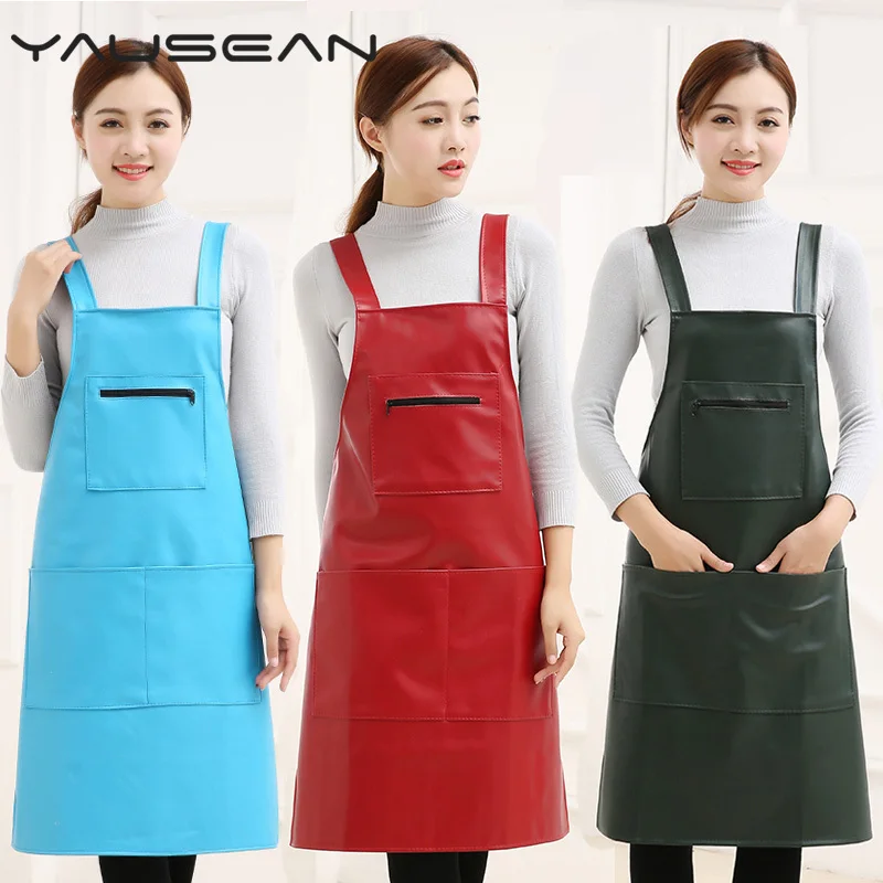 New Hot Fashion Lady Men Leather High-grade Kitchen Apron For Cooking Baking Restaurant Women PU Waterproof pinafore Home tools
