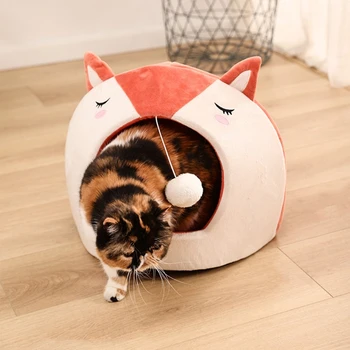 

2020 New Cute Warm Cozy Pet Bed Dog Cat House Winter Sleeping Bag Portable Indoor Cave Nest Puppy Tent with Removable Cushion