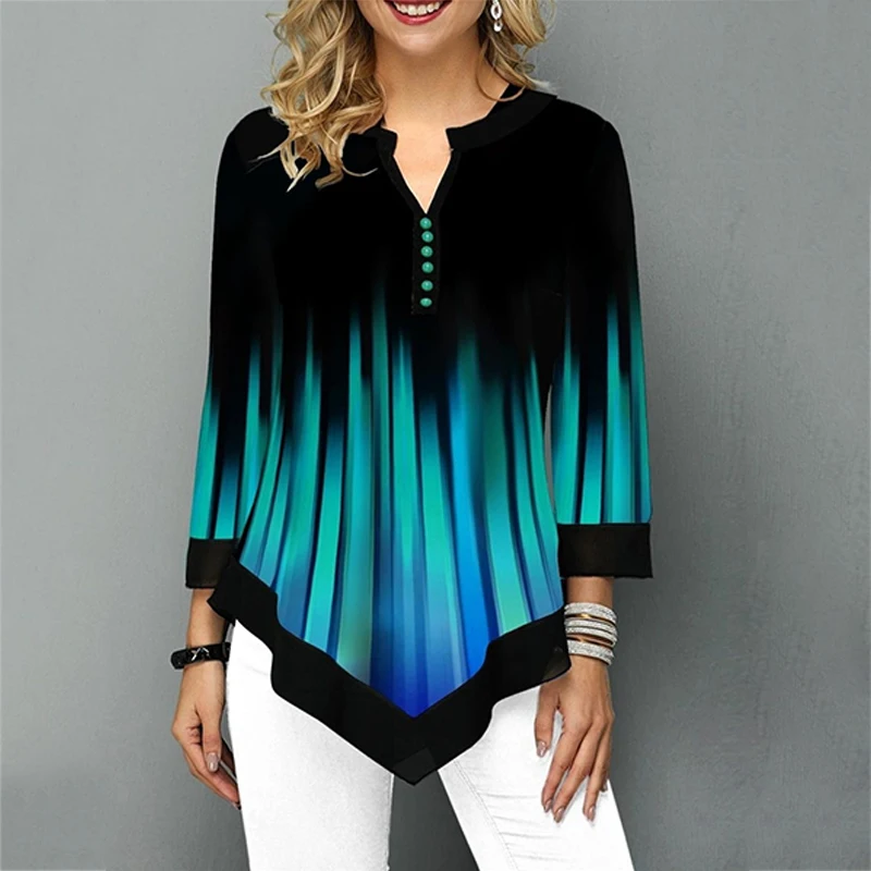 2020 Spring New Women Irregular Shirt Long Sleeve Casual Print 3D Tee Shirts V Neck Long Sleeve Blouses Female Clothes Plus Size 2020 Spring New Women Irregular Shirt Long Sleeve Casual Print 3D Tee Shirts V Neck Long Sleeve Blouses Female Clothes Plus Size