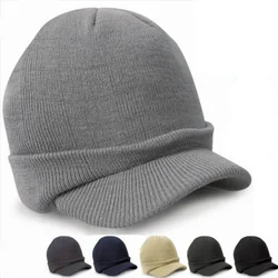 Men's Army Style Visor Skullies Beanies Hats Winter Solid Color Knitted Hats For Women Fashion Male Warm Military Bonnet Ski Cap