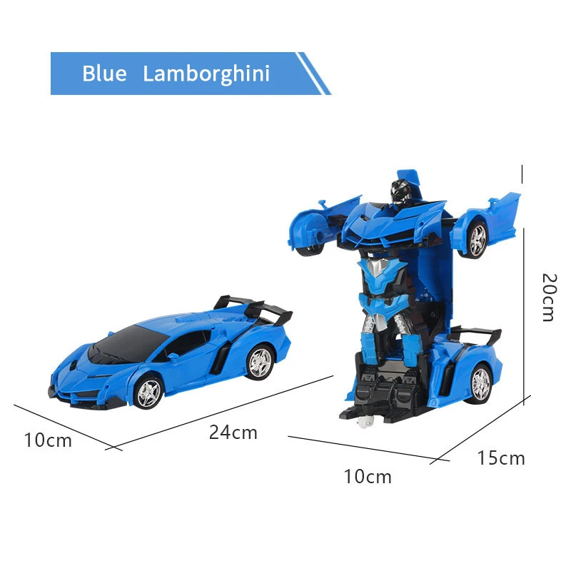 RC 2,4 ГГц Трансформационные роботы спортивные модели столкновения деформации классический автомобиль роботы игрушки детские подарки - Цвет: Blue-Lamborghini