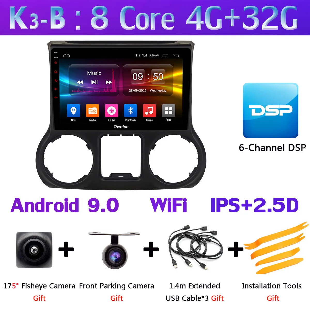 K3-B 360 ° панорамная камера 4G SIM Android 9,0 4+ 64G gps радио CarPlay SPDIF DSP автомобильный мультимедийный плеер для Jeep Wrangler 3 JK 2011 - Цвет: K3-B