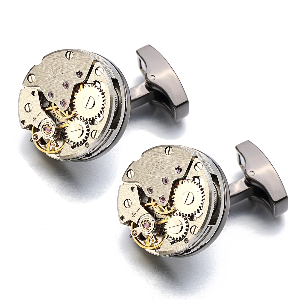 Горячие часы движение запонки для неподвижных нержавеющая сталь, стимпанк механизм часы запонки для мужчин Relojes gemelos
