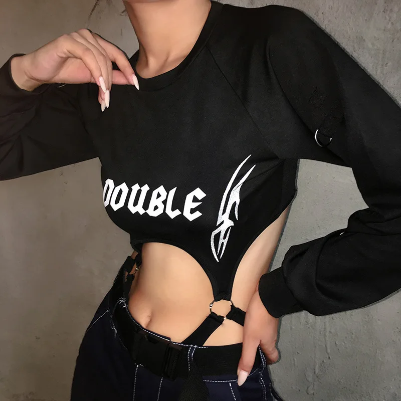 Принт с буквами сексуальный сетчатый комбинезон женский, черный уличная одежда с длинным рукавом боди Модный облегающий костюм с вырезом на спине