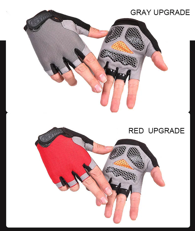 Red upgrade Весенние перчатки для занятий спортом на открытом воздухе, для езды на велосипеде, для мужчин и женщин, для фитнеса, Нескользящие, без пальцев, дышащие, защитные, солнцезащитные перчатки - Цвет: Red upgrade