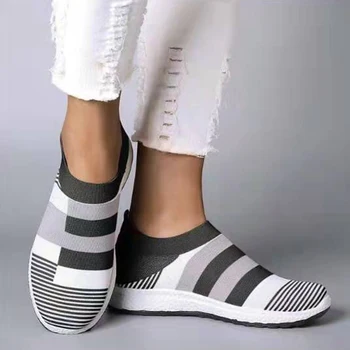 

New Women Sneakers Women's Casual Flat Knitting Vulcanized Shoes Woman Slip On Fashion Stretch Ladies Comfort Female Plus Size