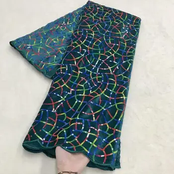 

African Lace Velvet Fabric Multicolor Sequin Embroidery Quality Sequence Nigerian Tradtional Dress Lace Material Aso Ebi