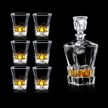 

7 Pcs Set Iceberg shaped Crystal Glass lead-free whiskey decanter Set with 6 Pcs old fashioned whiskey glass for Liquor Scotch