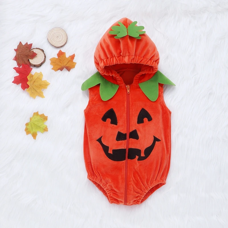 

Newborn Baby Bodysuits Baby Girl Boy Clothing Halloween Costumes Pumpkin Shape Hooded Zipper Hakama / Climbing Suit Orange43