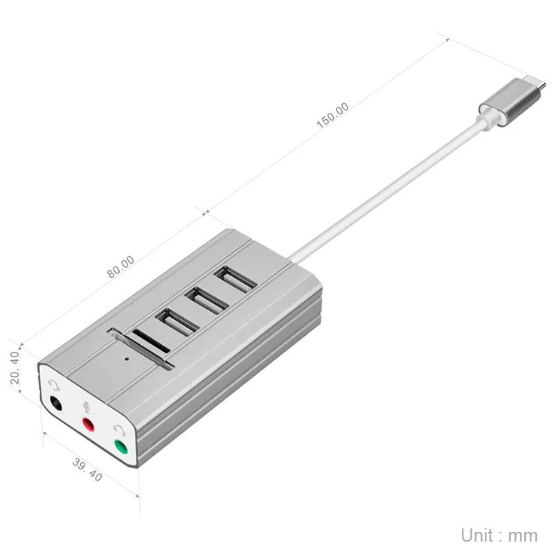 D USB 2 0 Hub to 3 Port USB 2 0 Hub Headphone Mic Ports Multi Function Concentrator Sound Card Multi Ports Splitter