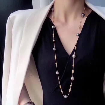

Fine Jewelry Natural Fresh Water Gray Peals Sweaters Chain 10-11mm Necklaces for Women Fine Pearls Necklaces