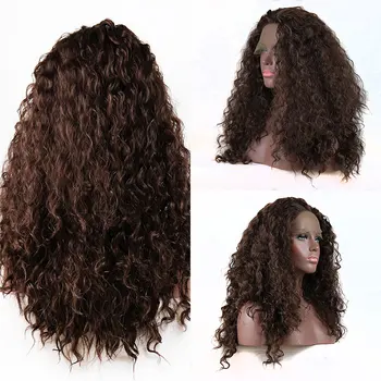

Bombshell Brown 13*3 Curly Synthetic Lace Front Wig Non-glue Heat Resistant Fiber Suitable for Brazilian Girls Fashion Wig