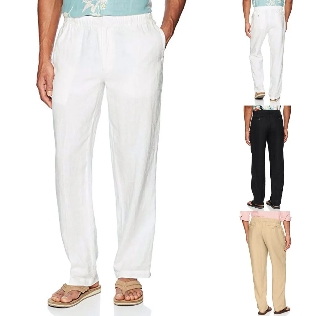 

2019 pants men Fashion Men Casual Work Cotton Blend Pure Elastic Waist Long Pants Trousers M-3XL men pant linen casual