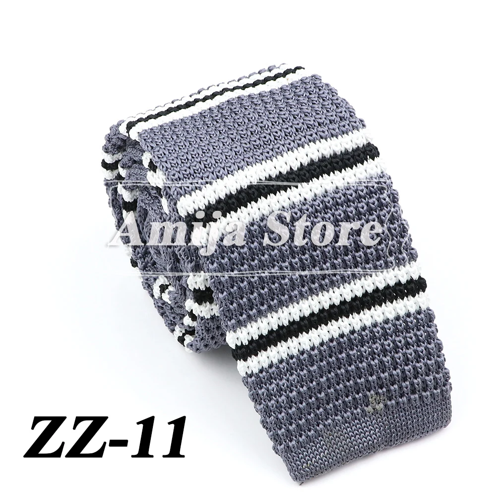 Neue Mode Herren Strickkrawatte Gestreift Blau Schwarz Dünn Schmal Schlank Strick Warm Hals Für Männer Gewebt Designer Täglich Tragen Krawatte – Detail 13