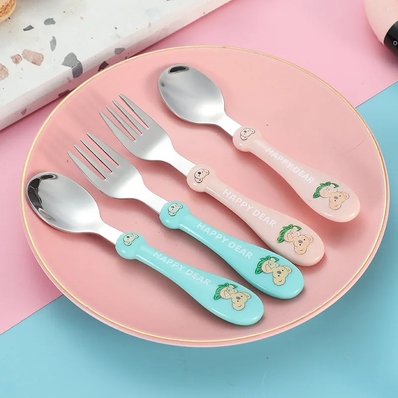 

Baby Feeding Spoon 304 Stainless Steel Children's Tableware Koala Pattern Spoon And Fork Complementary Food Set