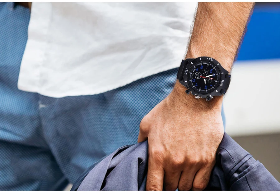 Роскошные брендовые Резиновые Кварцевые часы мужские военные спортивные часы модные наручные часы с тремя глазами relogio masculino