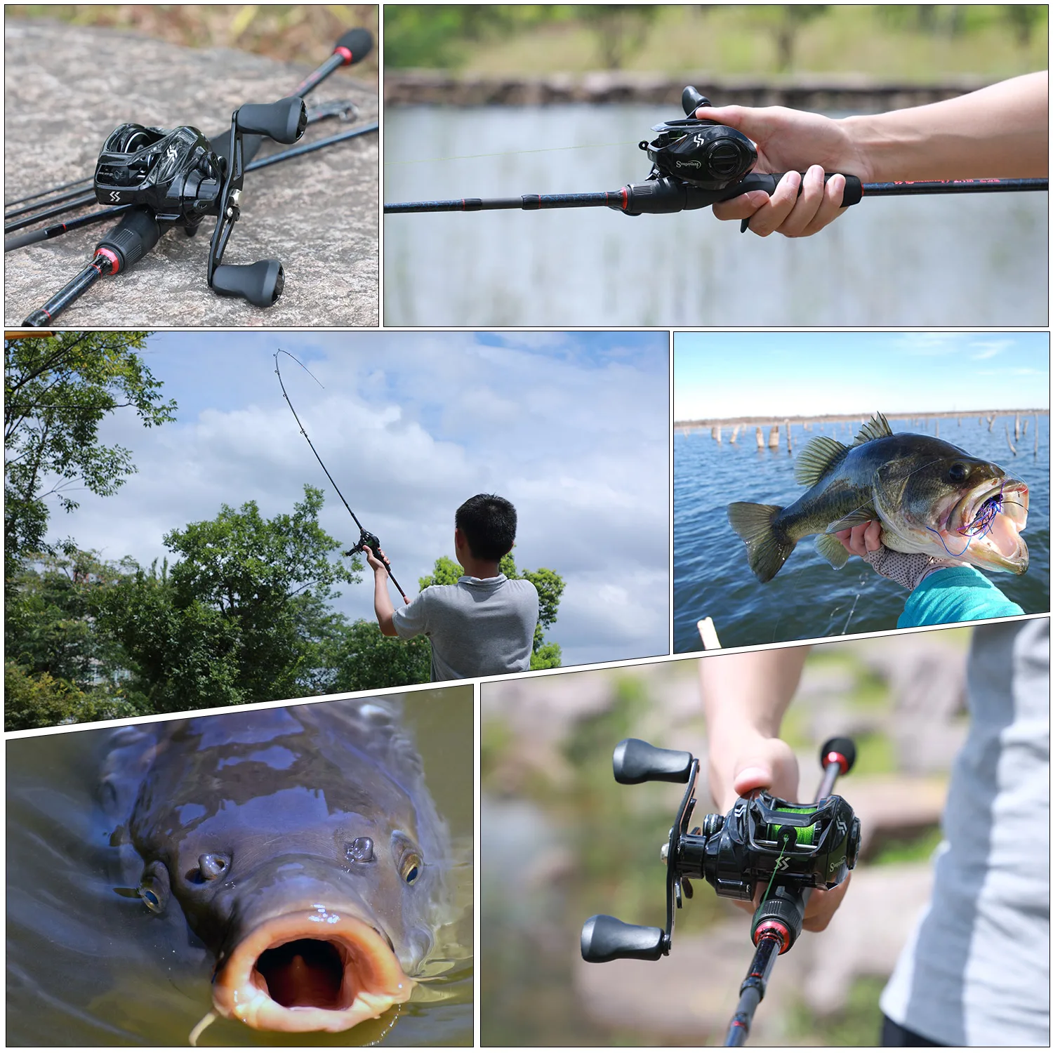 Sougayilang 1.8m- 2.4m Casting Fishing Rod Combo Portable 5 Section Fishing Rod and 12+1BB 7.0:1 Gear Ratio Baitcasting Reel