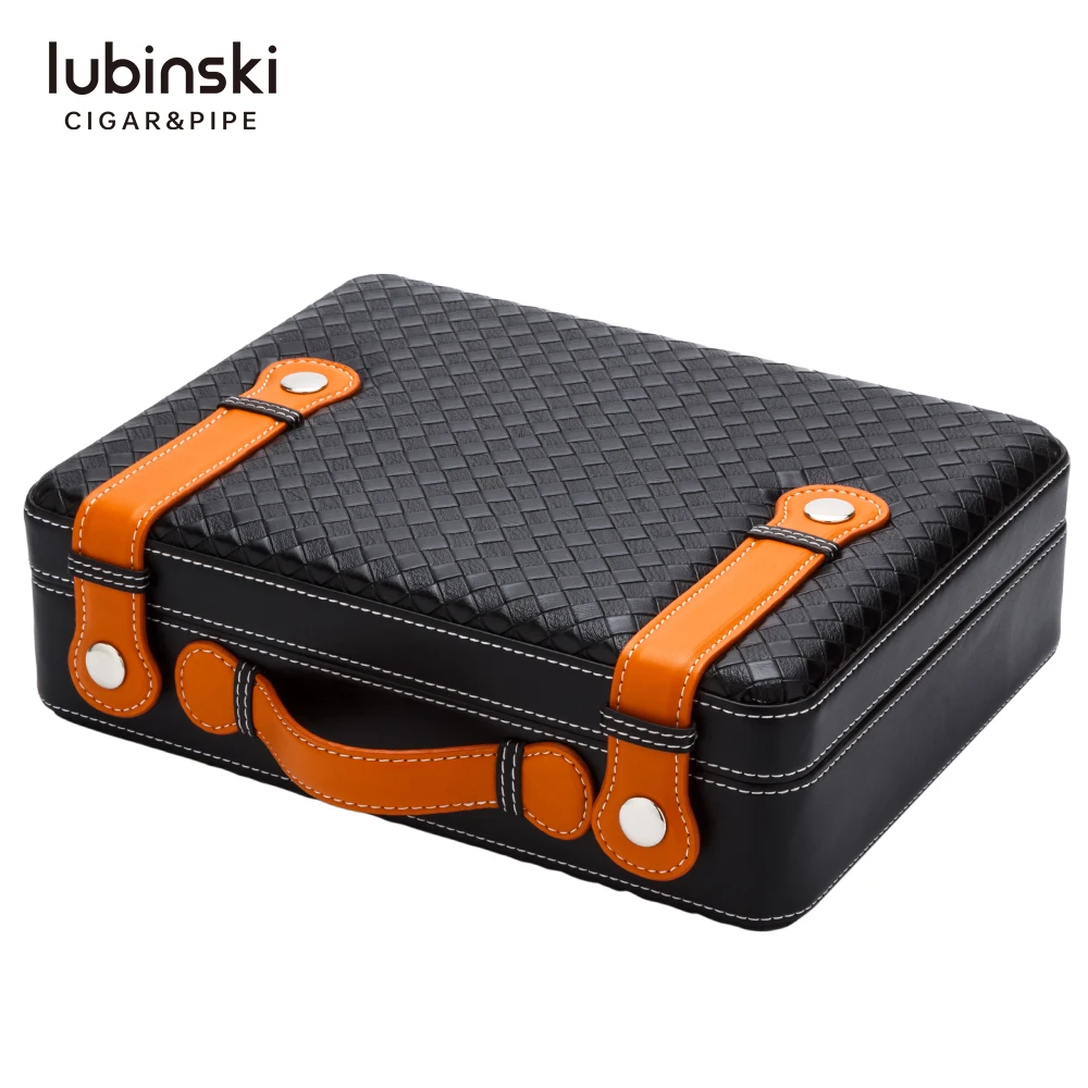 

LUBINSKI Leather Cedar Wood Travel Cigar Case Humidor For Cohiba Cigars