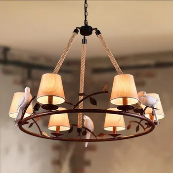 

American Country Retro Hemp Rope Pendant Light Bird Lamps Vintage Hemp Cord Hanging Lights For Cafe Bar Foyer S luminaria
