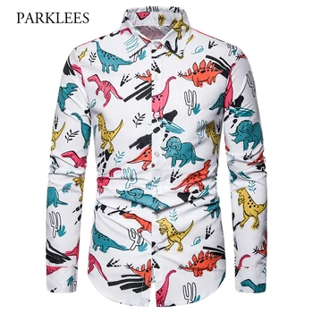 

Cute Dinosaur Print Mens Shirts 2019 Autumn Brand New Long Sleeve Halloween Cosplay Shirt Men Casual Slim Fit Camisa Masculina