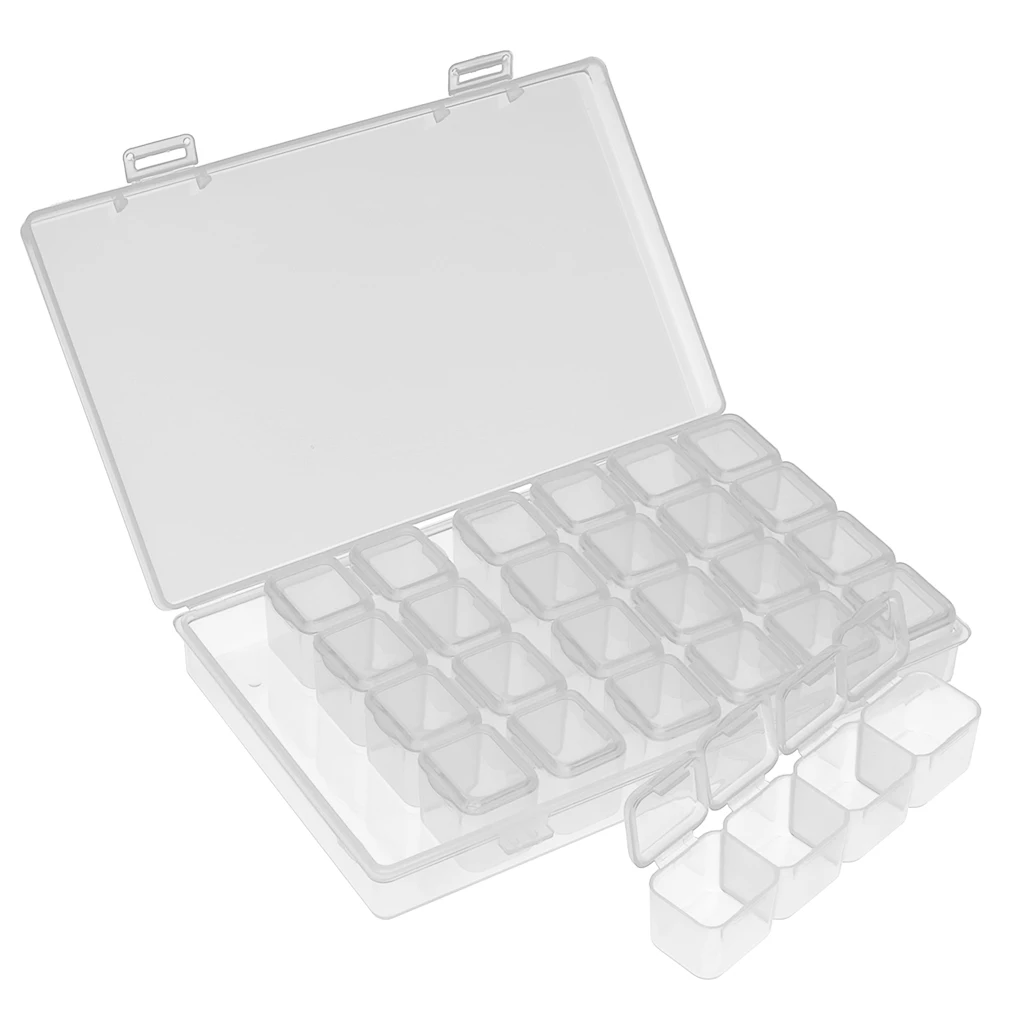 28 Grids Transparent Plastic Storage Box Empty Container Case Holder for Decorations Rhinestone Bead Stuffs Nail Art Tips Tools