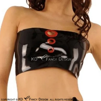 

Black And Red Sexy Latex Tube Tops With Circle Trims Decoration At Front Rubber Lingerie Brassieres BRA-0022