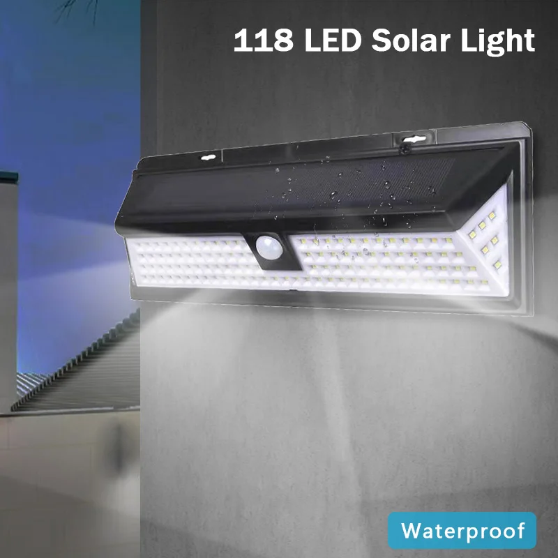 118 LED Solar Light Outdoor Lamp Powered Sunlight 3 Modes PIR Motion Sensor Waterproof Street for Garden Decoration | Лампы и