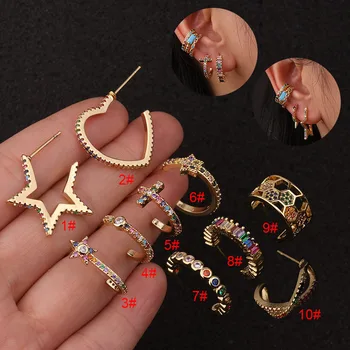 

New arrival 1PC Bohemia Multicolor Crystal Half Hoop Earring CZ Cartilage Helix Stud Earring Piercing Jewellery