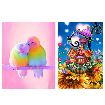 

2 Pcs Full 5D Diy Diamond Painting Cross Stitch 3D Diamond Embroidery Rhinestone Decor Paintings , 1 Pcs "A Pair Of Parrots" & 1
