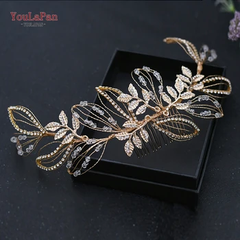 

TOPQUEEN Crystal Wedding Headband for Women Tiara Bridal Crown Golden Leaf Bridal Headpieces Wedding Hair Jewelry HP316
