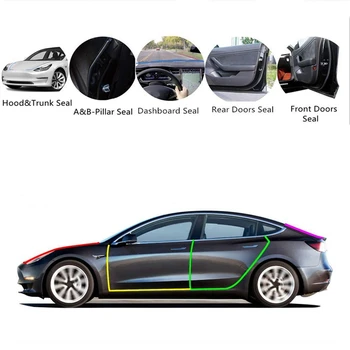 

Door Seal Kit, Ultimate Automotive Weather Stripping Soundproof Noise Reduction Rubber for Tesla Model 3 Front and Rear Door