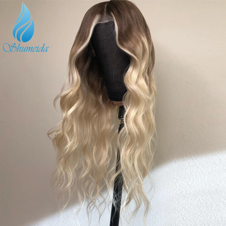 Comprar 13*6 pelucas de pelo humano frontales de encaje Rubio de Ombre peluca brasileña de onda del cuerpo Remy Pre desplumada pelucas para las mujeres negras