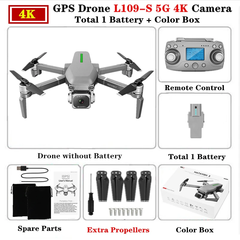 L109S-Color Box-1 Радиоуправляемый Дрон L109-S gps Профессиональный Квадрокоптер 5G WiFi FPV 4K HD ESC камера бесщеточный вертолет 25 минут время полета VS F11 SG906 - Цвет: L109S-Color Box-1