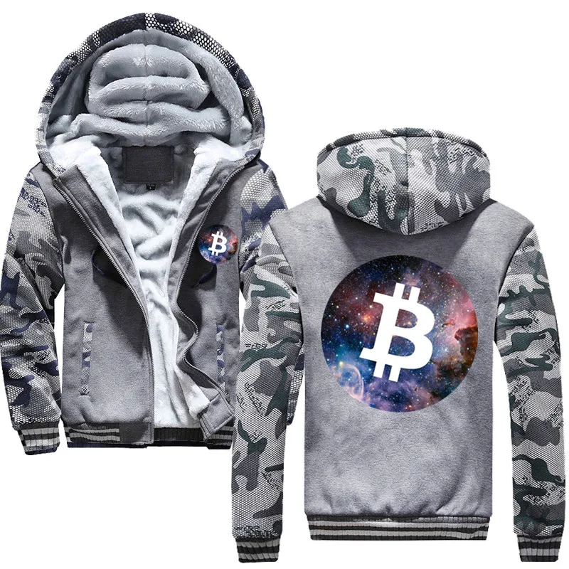 

Bitcoin Space Fleece Men's Hoodie Winter Thick Sweatshirts Casual Hooded Cardigan Fashion Jackets Zipper Coat 5xl