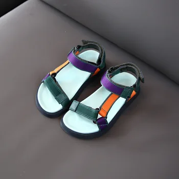 

Genuine Leather Boys Casual Shoes 2020 Summer Beach Shoes INS Popular Children Sandals Hook Loop Woven Girls Sandals Sandalias