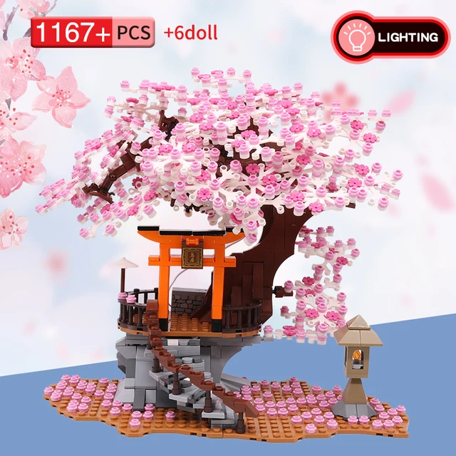 Classic Block City Street View Idea Sakura Inari Shrine Bricks Friends Cherry Blossom House Tree Building Blocks Toys Kids Gift 2