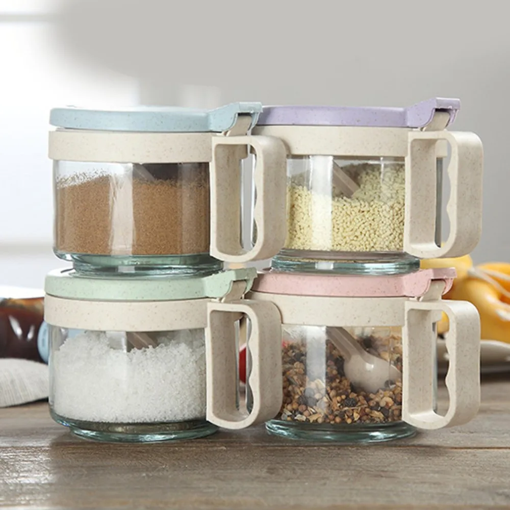

Herb Spice Glass Seasoning Tank With Cover Seasoning Storage Box Salt Glass Jars Salt Sugar Tea Dry Products Bottle Kitchen Uten