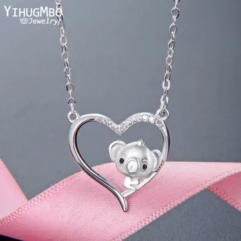 

YIHUGMBO Real 925 Sterling Silver Hollow Heart Pendant Necklace with Cute Animals Fine Jewelry AAA Zircon Women Wedding Necklace