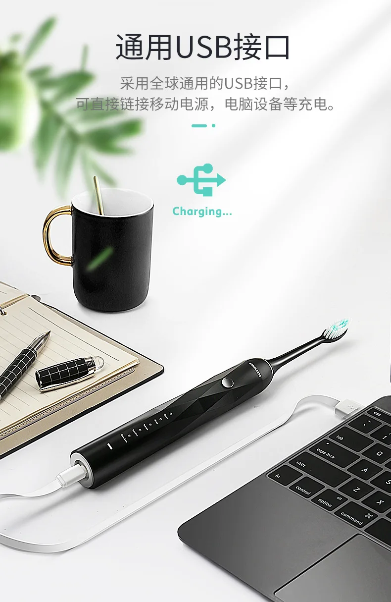XiMALONG U2 Ультразвуковая электрическая зубная щетка для ухода за полостью рта автоматическая зубная щетка Водонепроницаемая перезаряжаемая USB 100 дней подарок