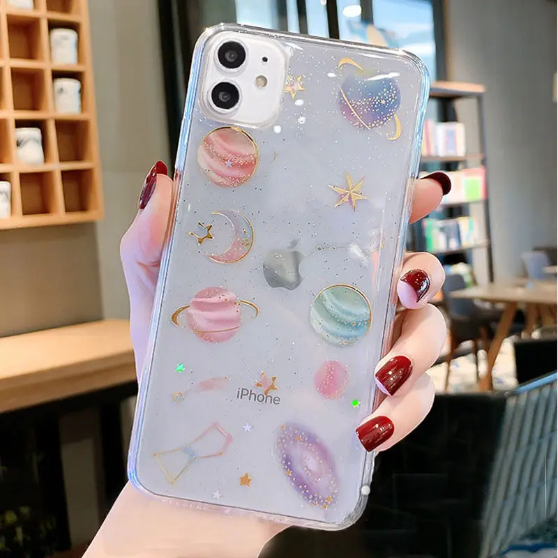 W Lovebay Блестящий блестящий чехол со звездами и Луной для iPhone 11 Pro X XR XS Max 7 8 6 6s Plus прозрачный мягкий чехол для телефона TPU задняя крышка - Цвет: W