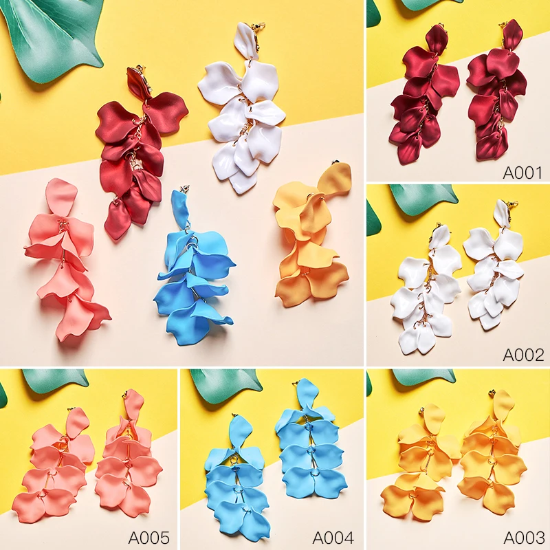 

QCOOLJLY Alloy Pendant Earrings Sexy Rose Petals Long Tassel Earrings For Women Temperament Jewelry Red Earrings Brincos