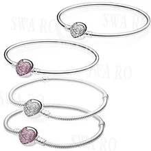 Высокое качество Мода 925 серебряный блеск в форме сердца, розовые милые женские ювелирные изделия DIY Шарм оригинальные женские ювелирные изделия Рождественский подарок