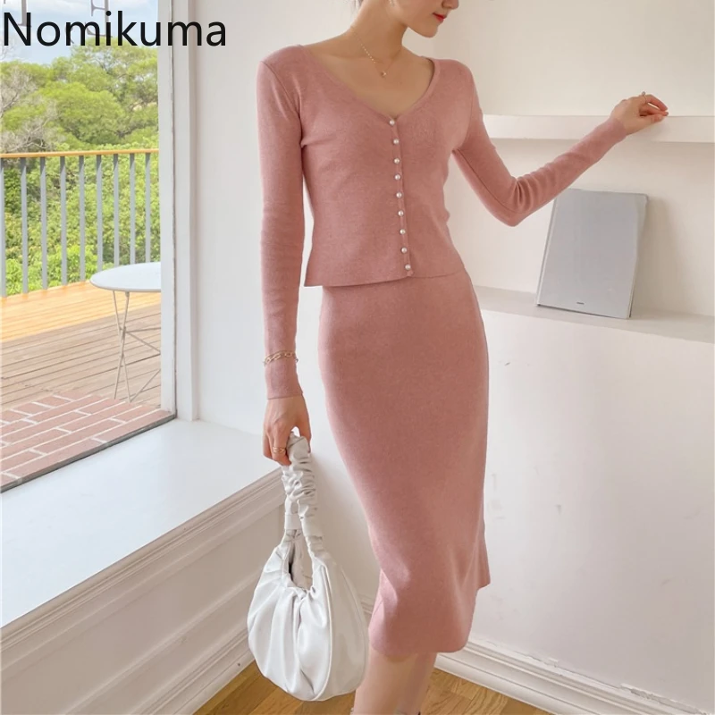 Nomikuma элегантный винтажный комплект из двух предметов с жемчужными пуговицами