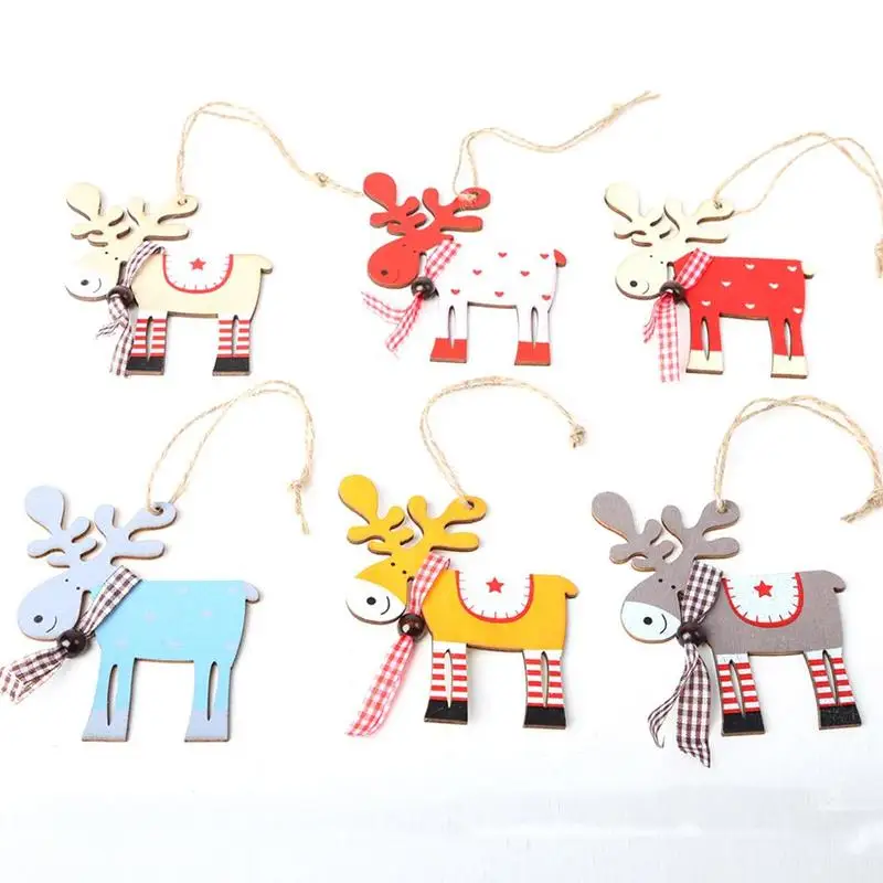 

New Christmas Tree Pendant Christmas Decorations Wood Painted Elk Creative Christmas Pendant Wholesale Wooden Elk Pendant 2019