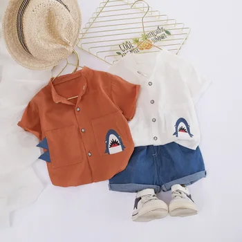 

2020 new summer fashion of boys 0-6 years old shark shirt short-sleeved children's two-piece set of children's set