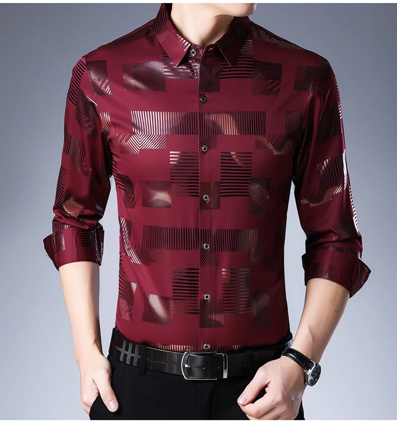 Высококачественная Мужская рубашка с принтом, мужская одежда с длинным рукавом, повседневная мужская приталенная рубашка, рубашки в клетку, Camisa Social Masculina