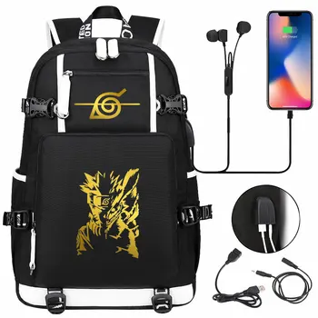 

Golden Anime Naruto Uchiha Itach USB Boy Girl Book School Bag Large Capacity Teenagers Student Schoolbags Women Men Backpack