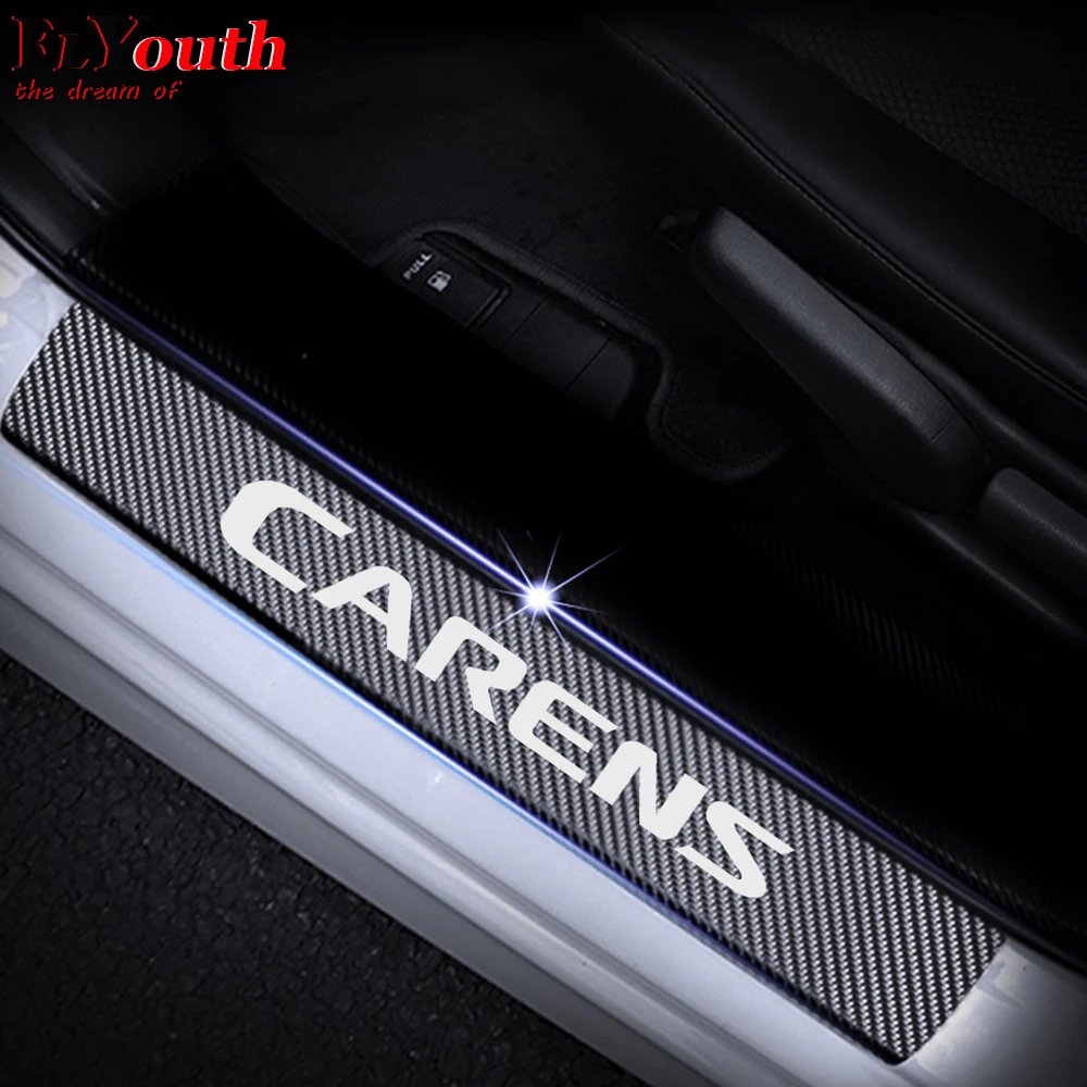 4D Carbon Fiber Vinyl Stickers For Kia Carens Car Door Sill Guard Car